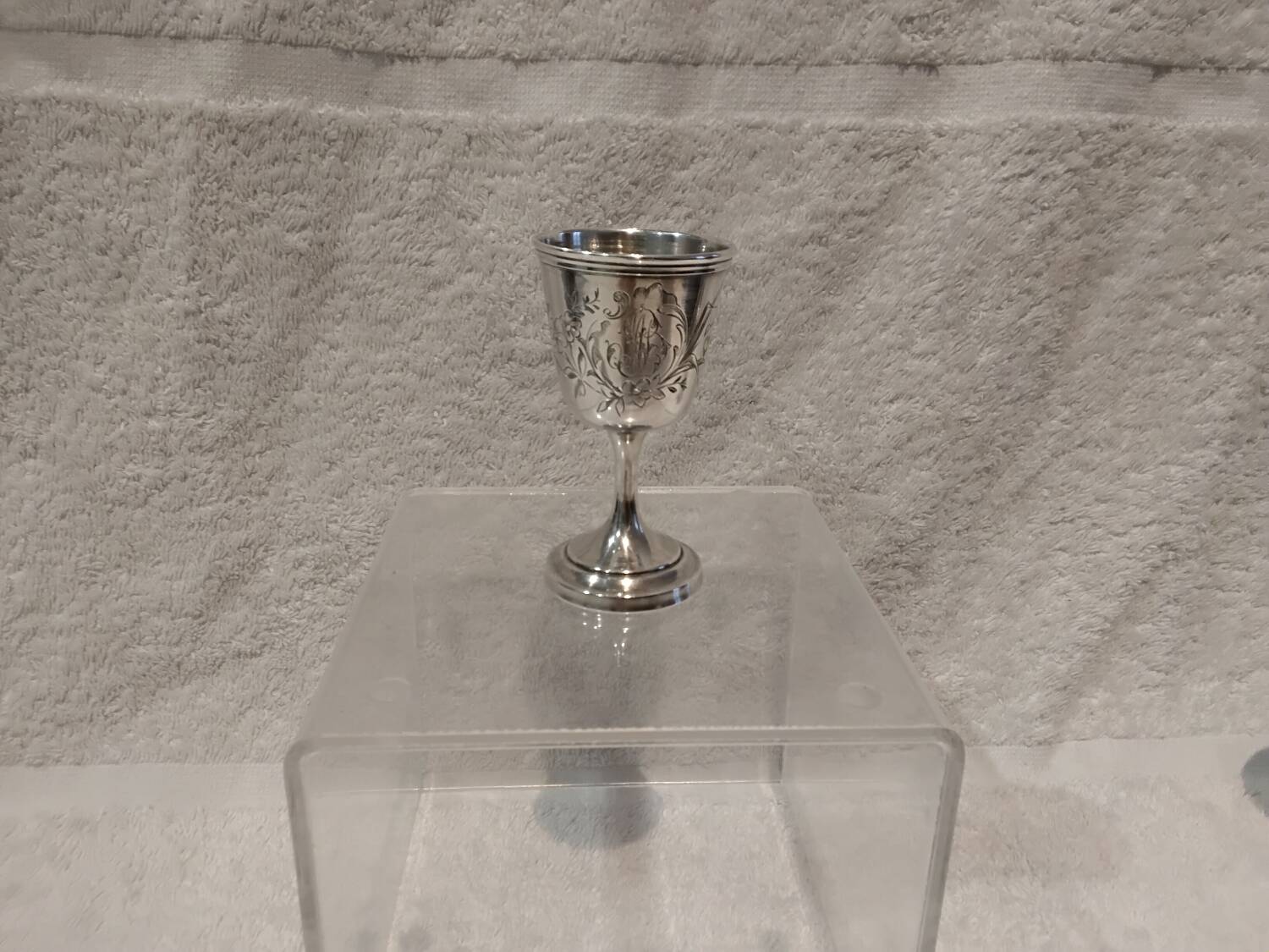 950 silver egg cup, Minerva style, Art Nouveau engraving MB?