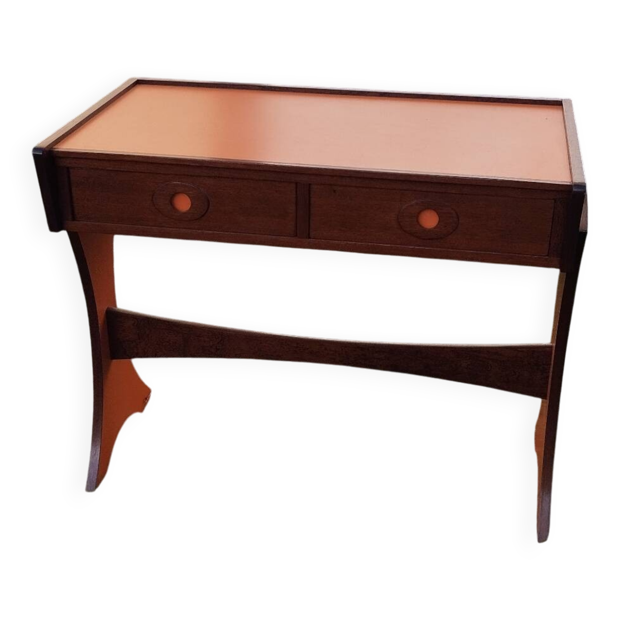 Mahogany and formica console desk, 70s design.