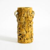 Large handmade glazed ceramic floor vase, handled vase with maritime motifs