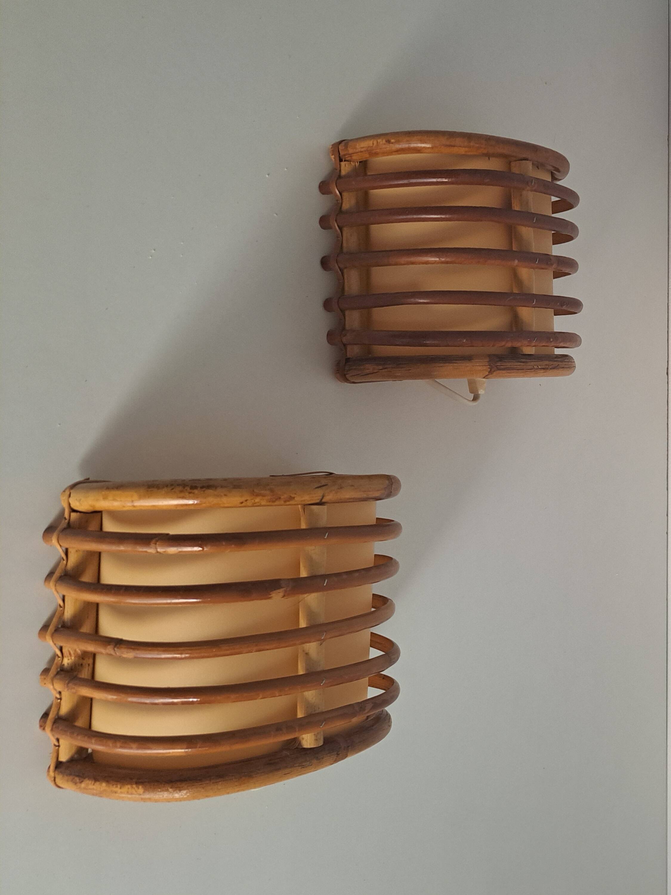 Pair of vintage bamboo sconces