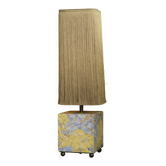 Base stuck blue beige marble-plaster, fringed lampshade Houles, 21st century.