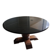 Round table in green Vosges granite and solid wood – Ø 140 cm