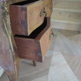 Pair of 2 Louis XV bedside tables - marquetry - 2 drawers - pink marble