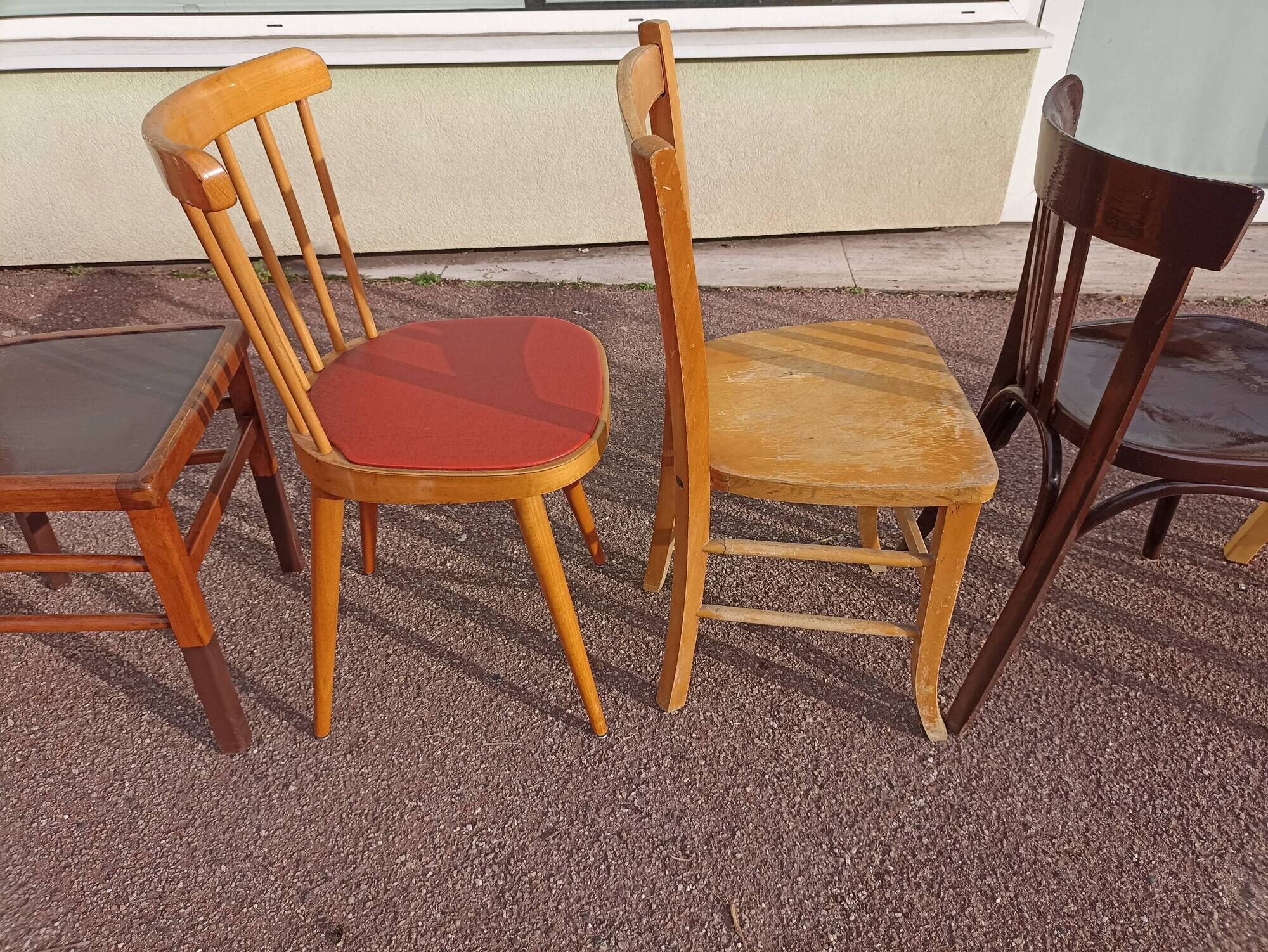 Set of 8 wooden bistro chairs bar mismatched