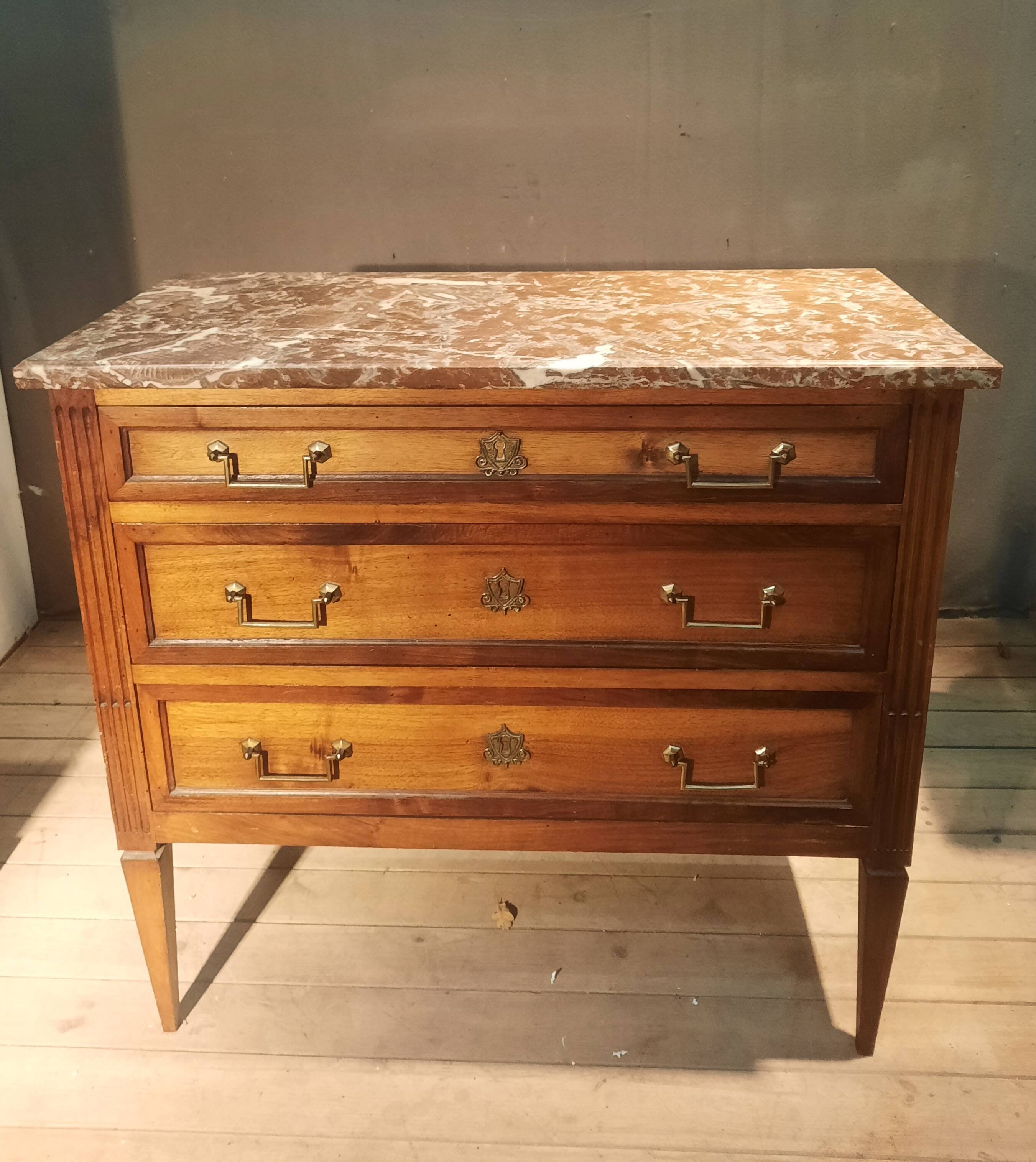 Louis XVI style chest of drawers with marble top