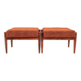 Set of two vintage-style footstools, bouclé cinnamon color