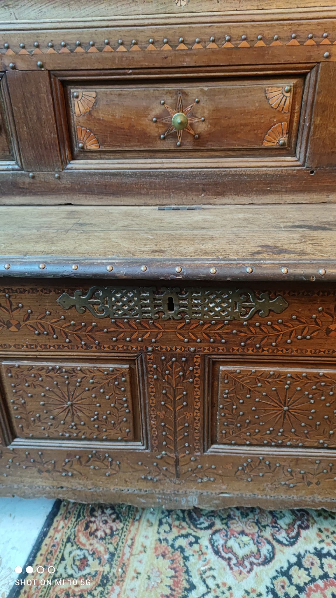 Two-part Breton chestnut cabinet dating from 1878