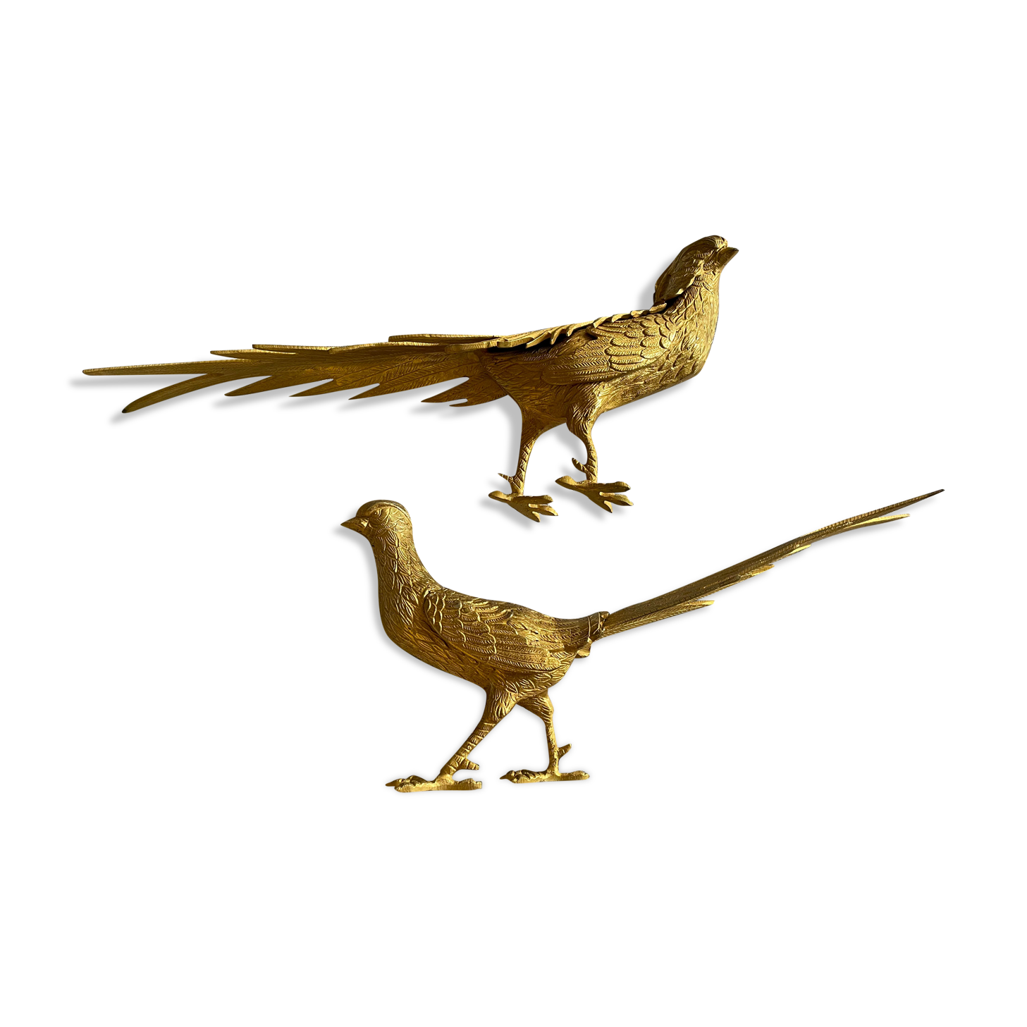 Couple de faisans en bronze doré début XXème