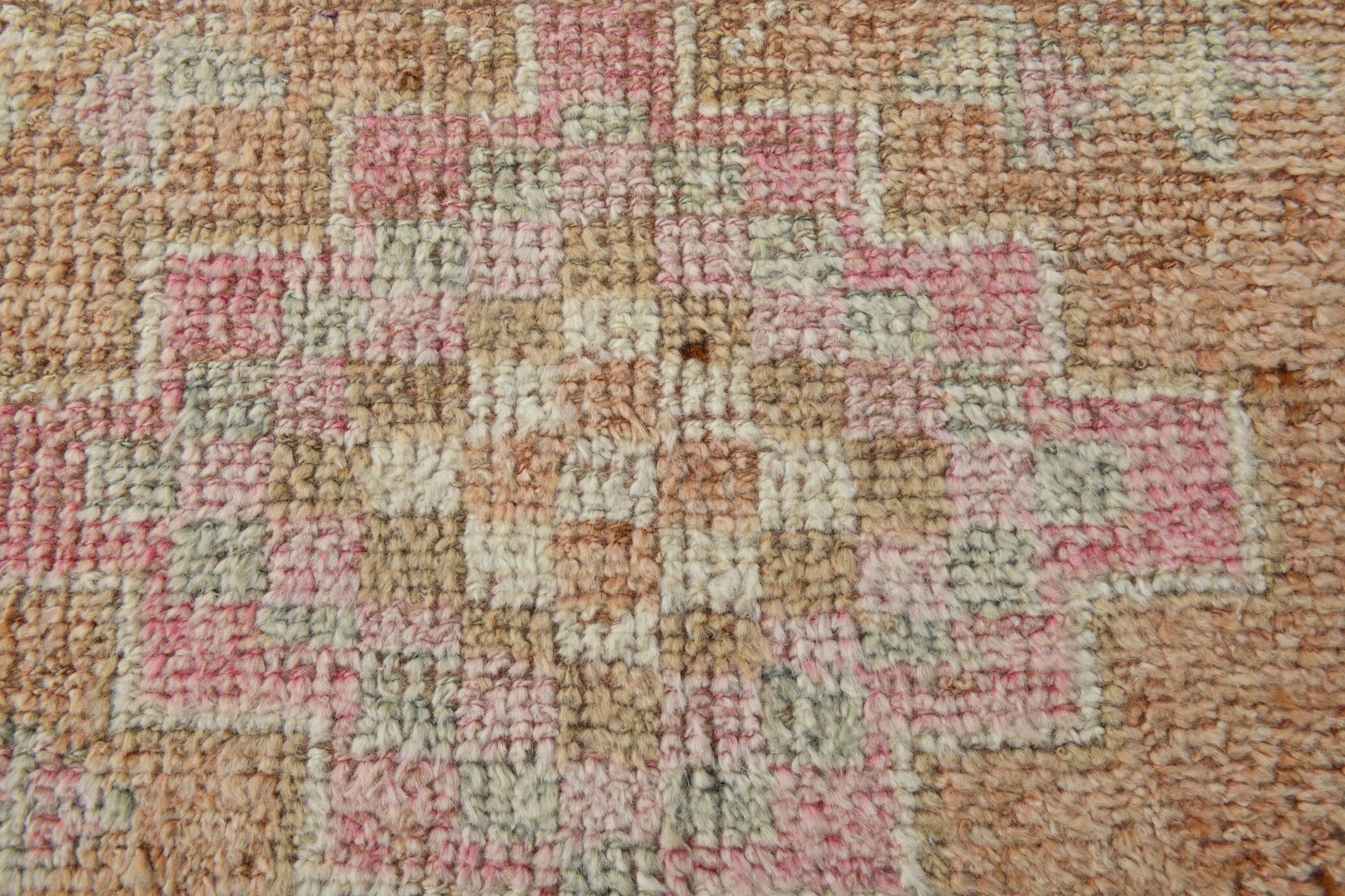 Turkish Pink & Brown Vintage Runner Rug, 78x371Cm