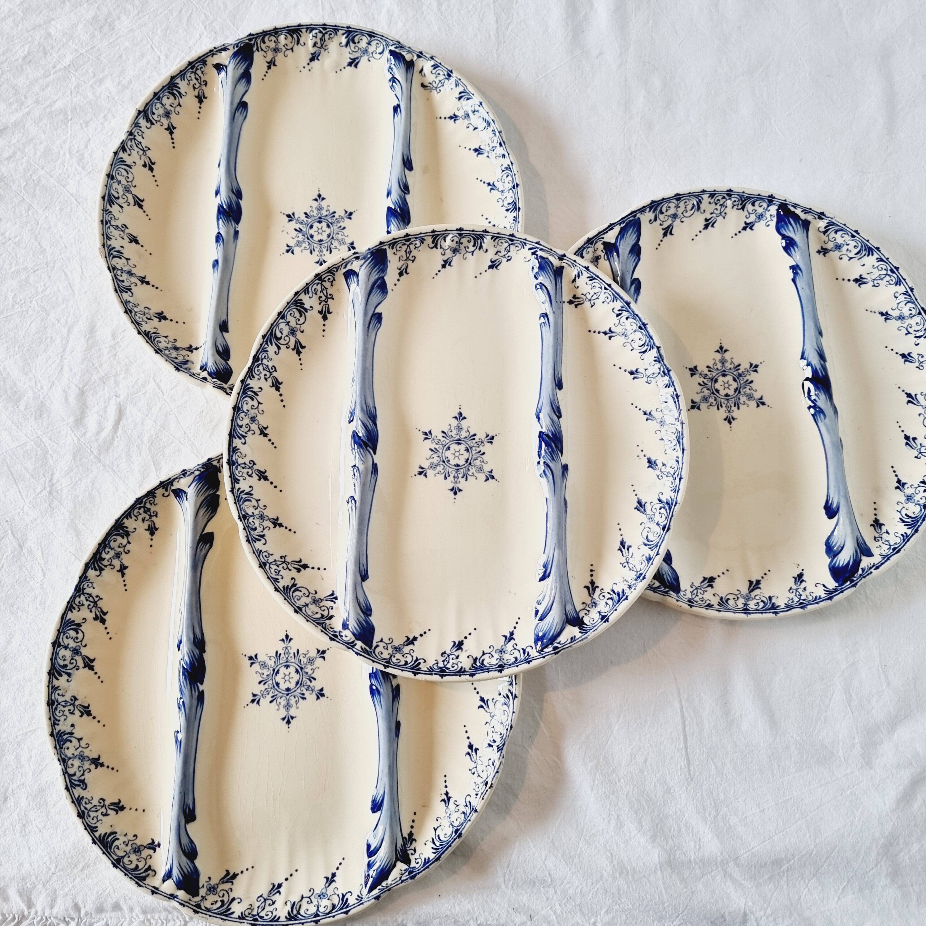 Special plate in iron earth from Sarraguemines Rouen model blue and white reliefs