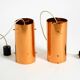Two 50s tube pendant lamps consisting of two screwed-together copper bowls