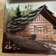 Tableau alpin vintage en bois sculpté et peint