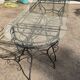 Glass and iron table with two side tables and 8 chairs