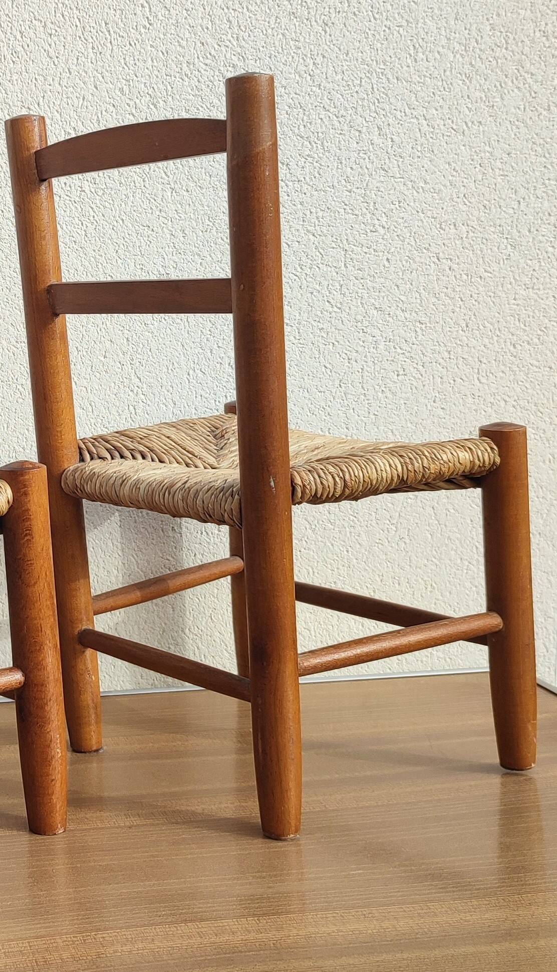 Chaise enfant vintage en bois et paille