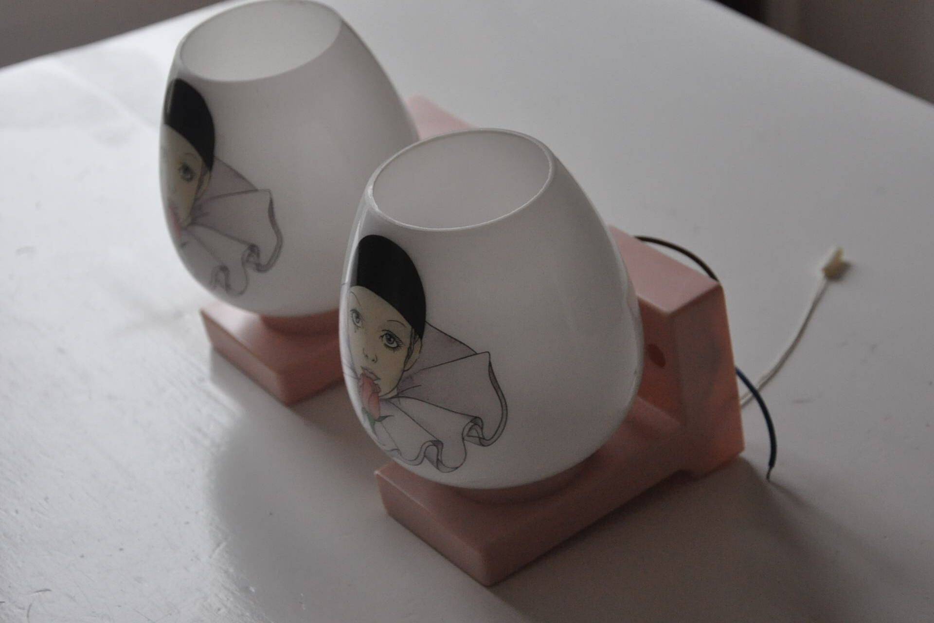 Pair of vintage wall lamps opaline child