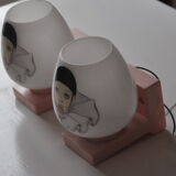 Pair of vintage wall lamps opaline child