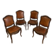 Victorian Wood and Brown Leather Dining Chairs
