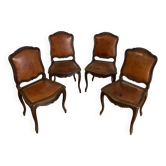 Victorian Wood and Brown Leather Dining Chairs
