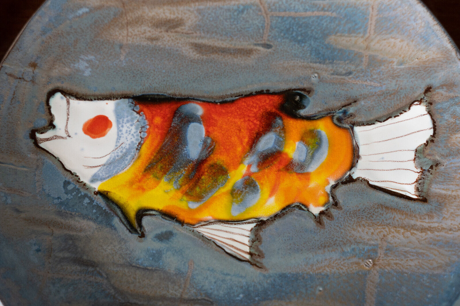 Stylized fish set 1960 Blue background Vallauris 1 course 12 plates