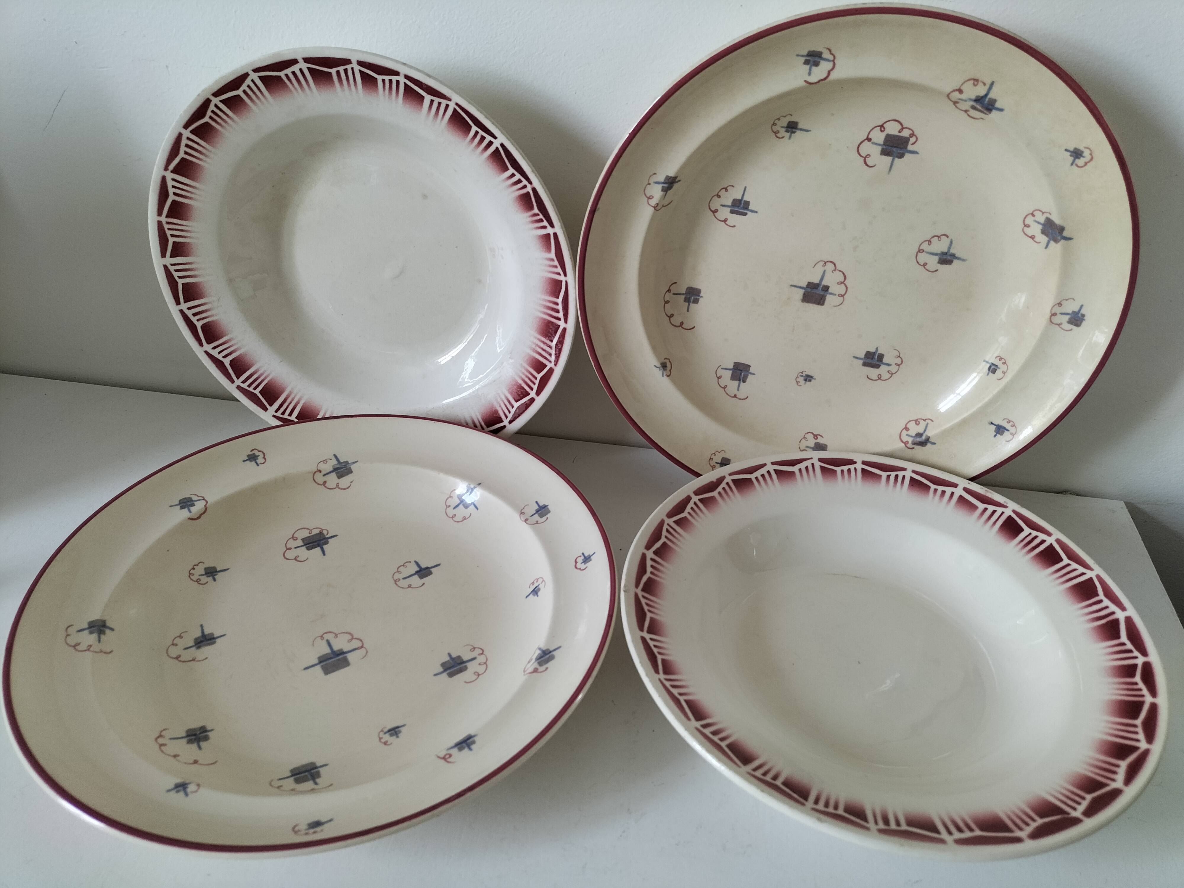 4 antique deep plates Céranord St Amand and Grand Dépôt E. Bourgeois