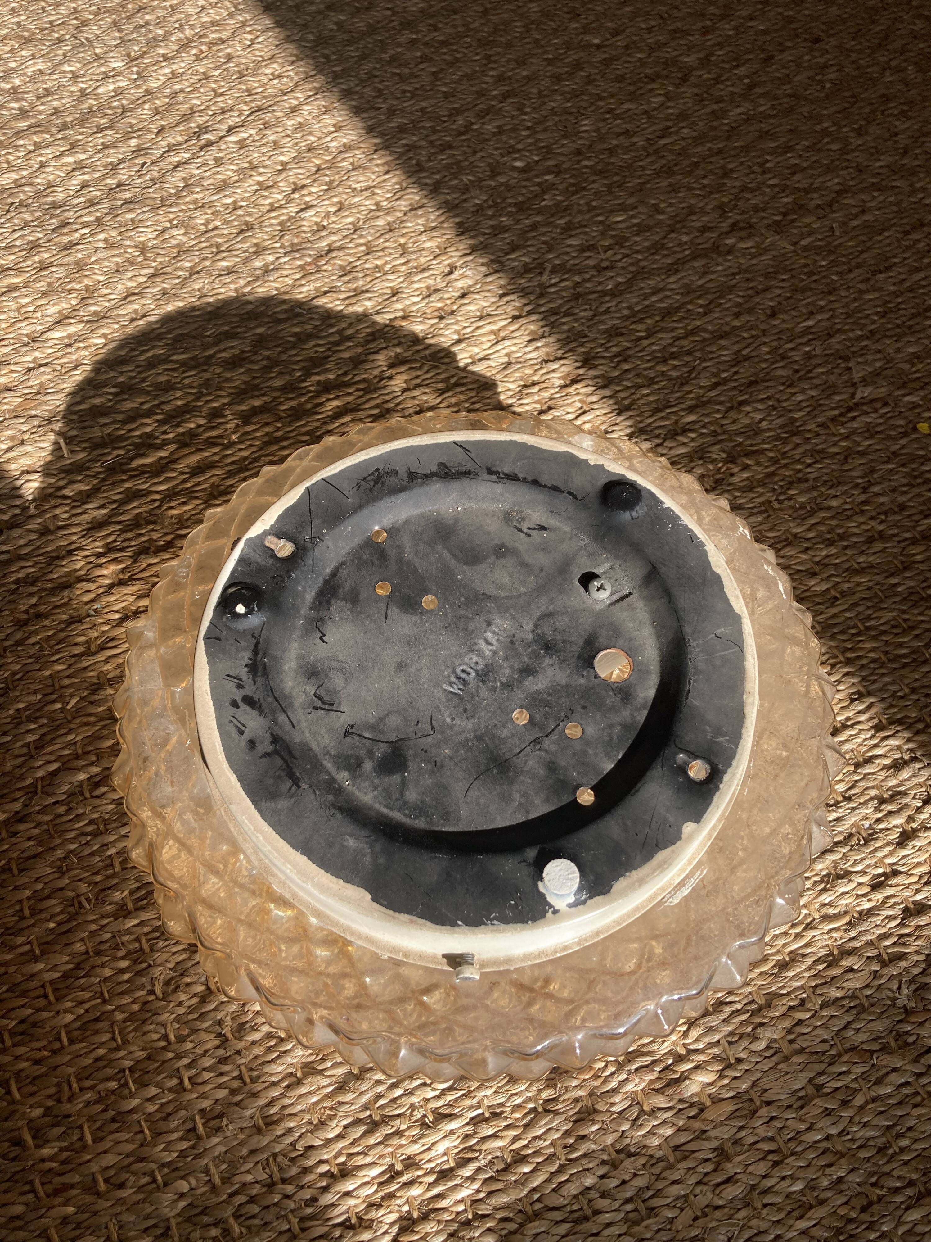 Ceiling lamp round amber globe blown glass