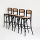 Set of 4 vintage high stools. Beech wood and cane. France, 90s