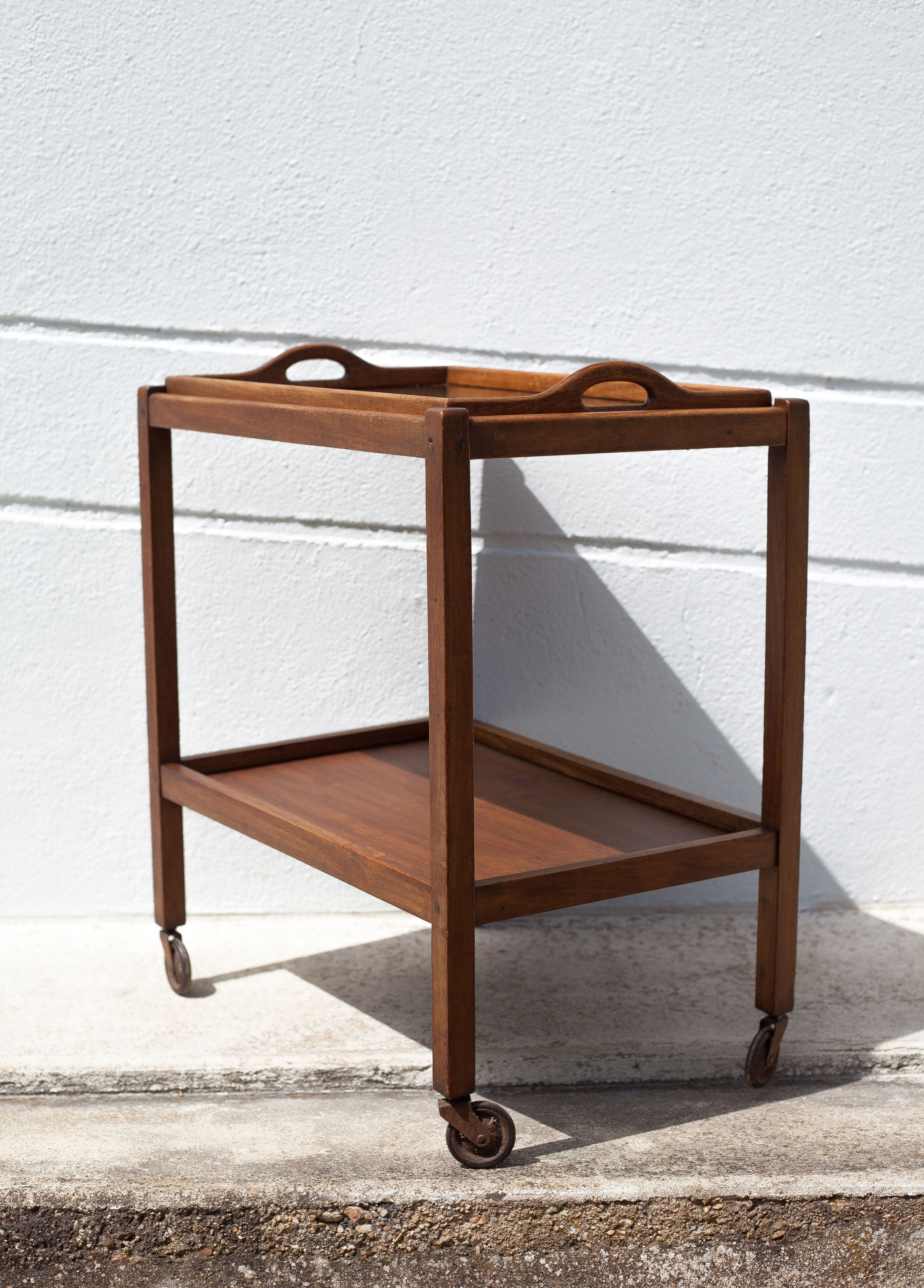 Wooden service with wheels