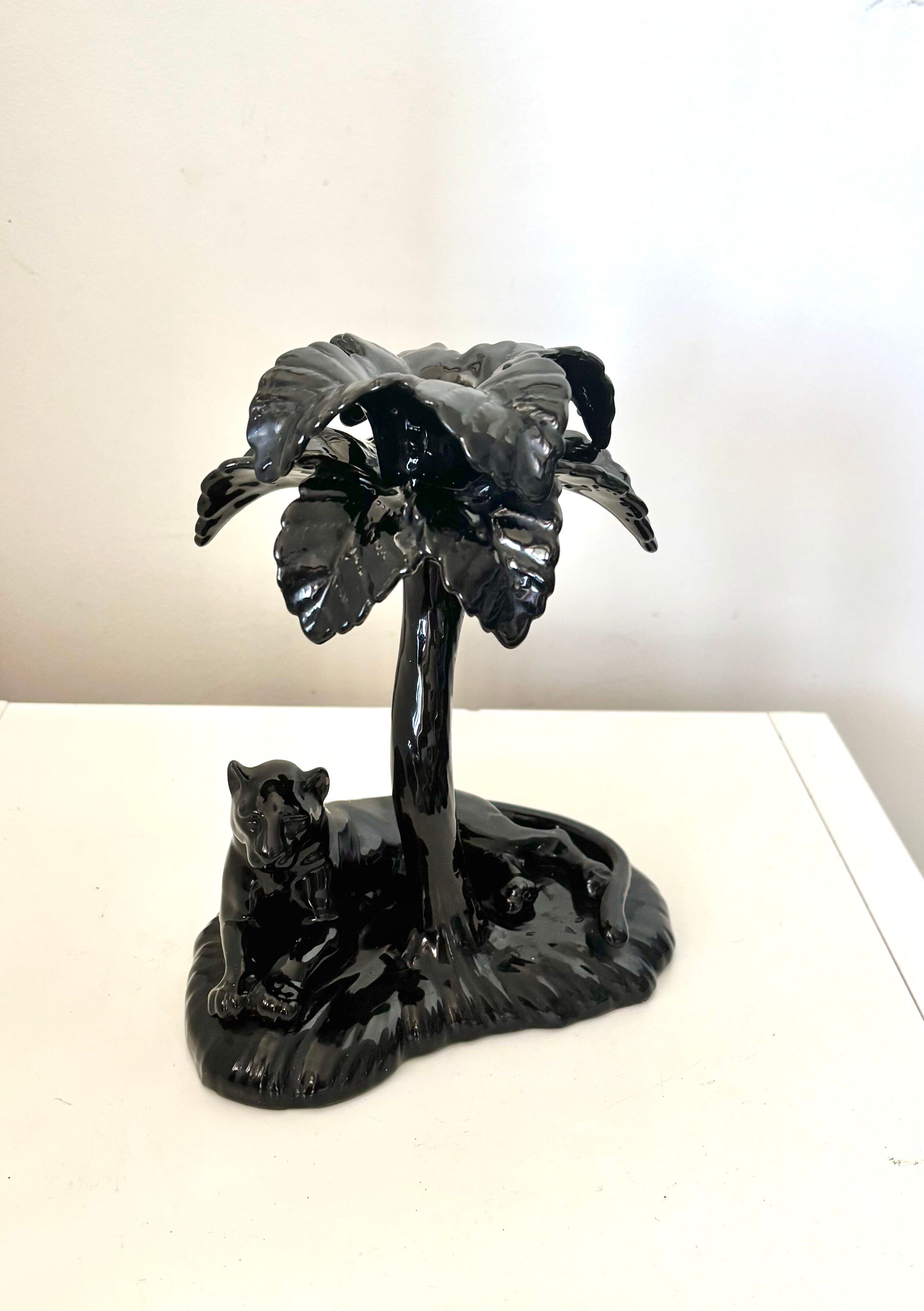 Black panther Art Deco candlestick