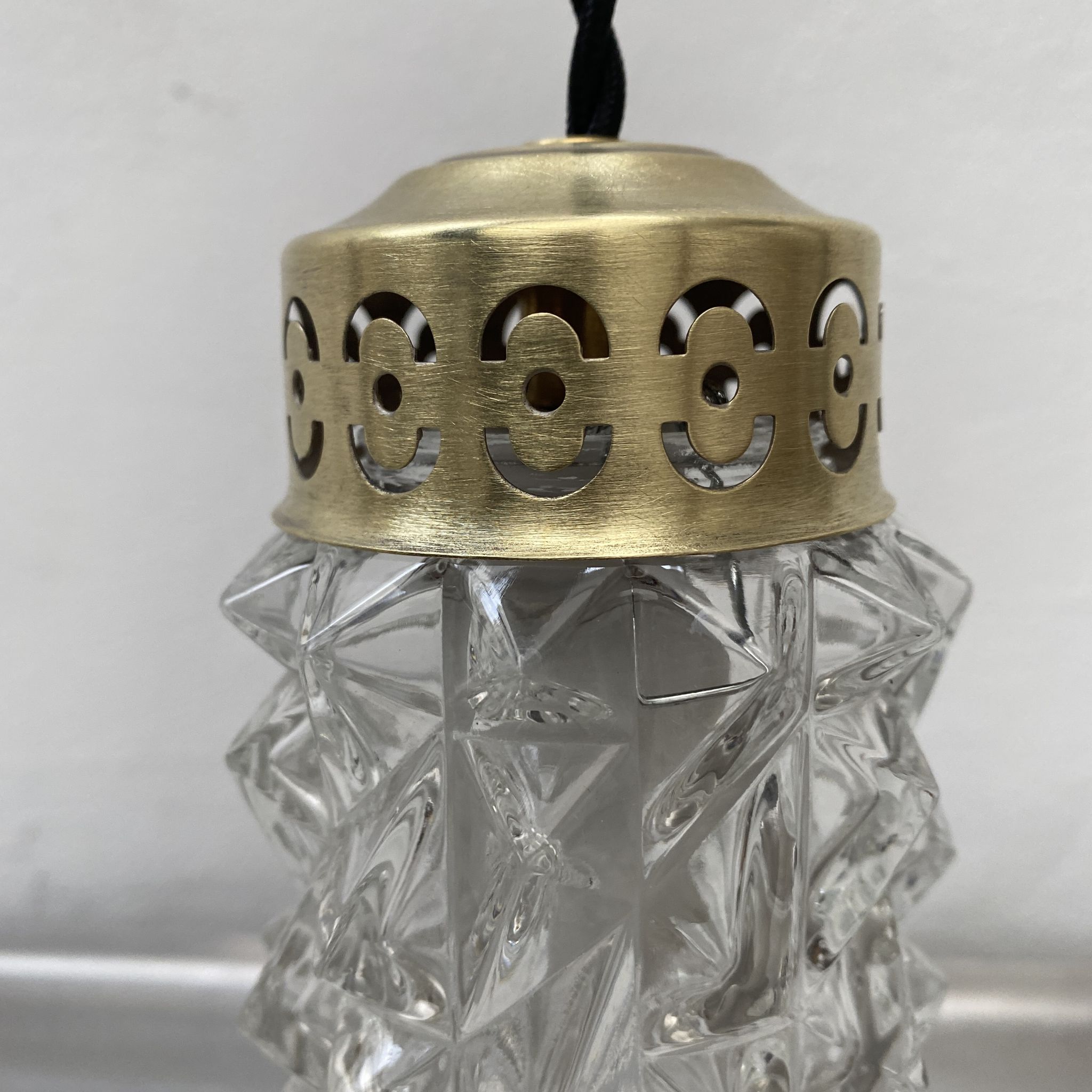 Lot 3 old vintage molded glass pendant lamps