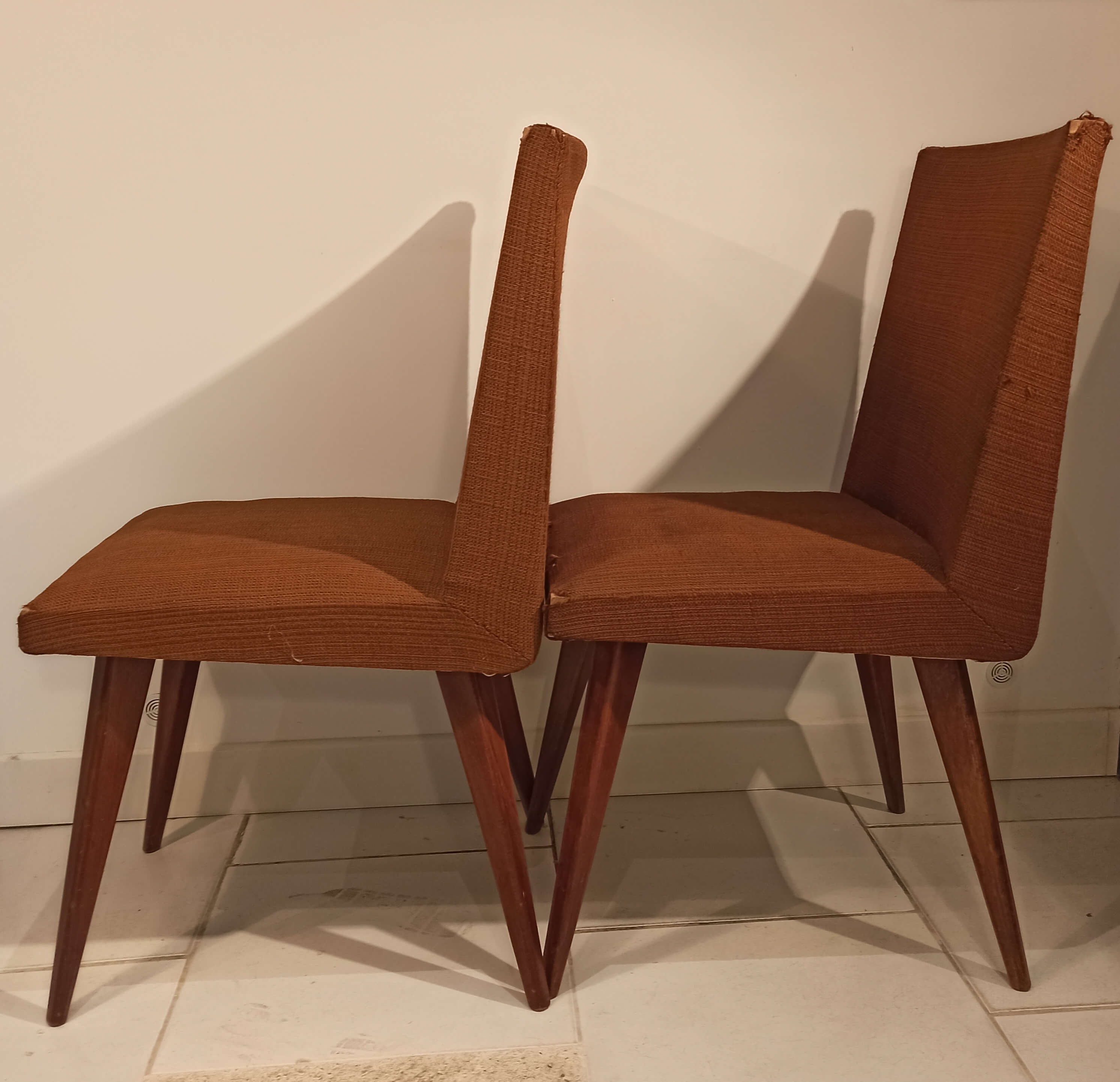 Pair of vintage chairs 1950s tweed and wood