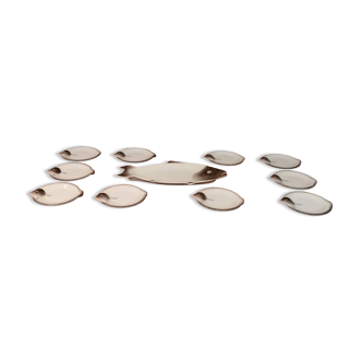 Longwy earthenware fish service, Copenhagen model, vintage 1960s