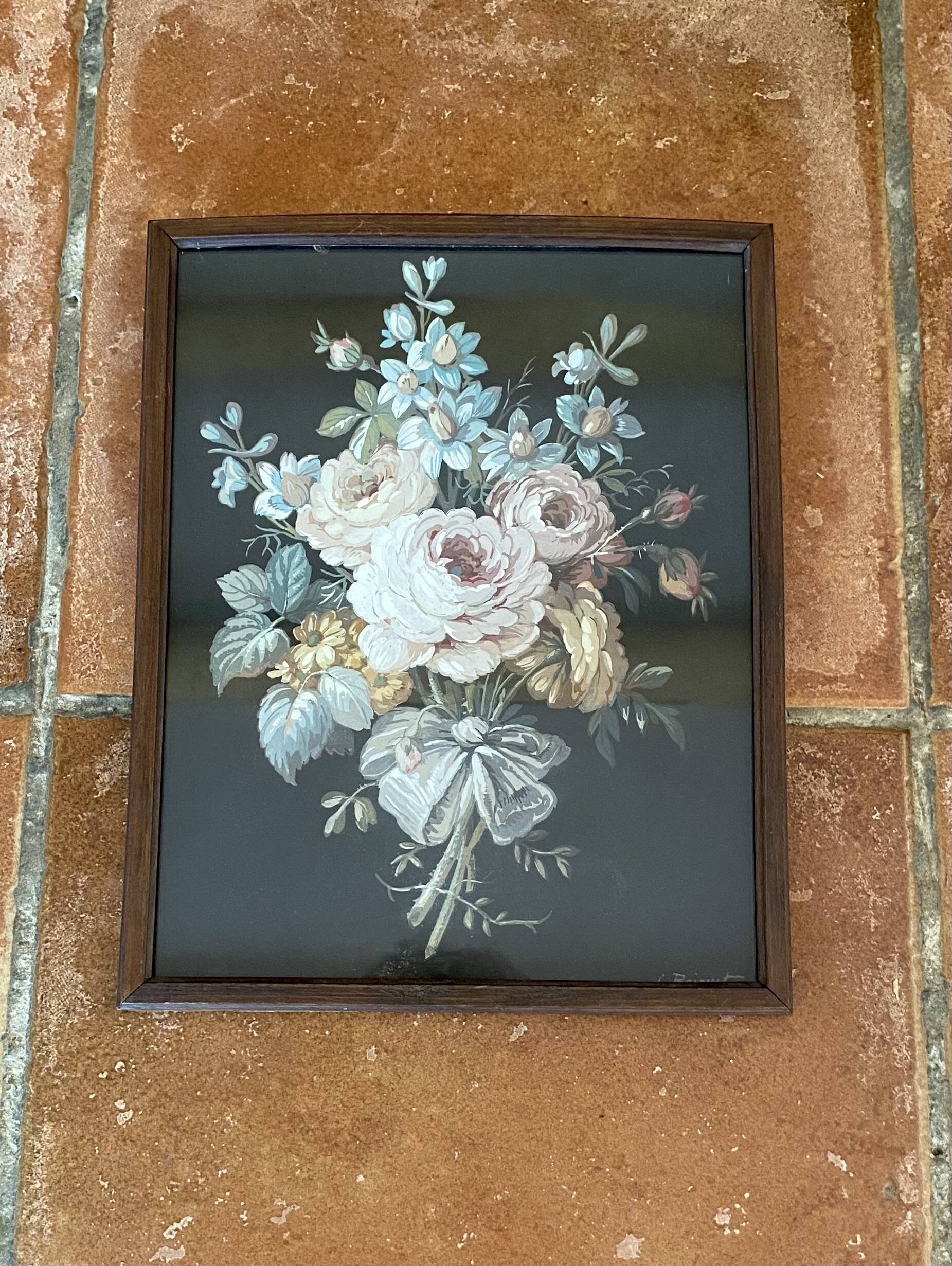 Painting on paper, glazed wooden frame