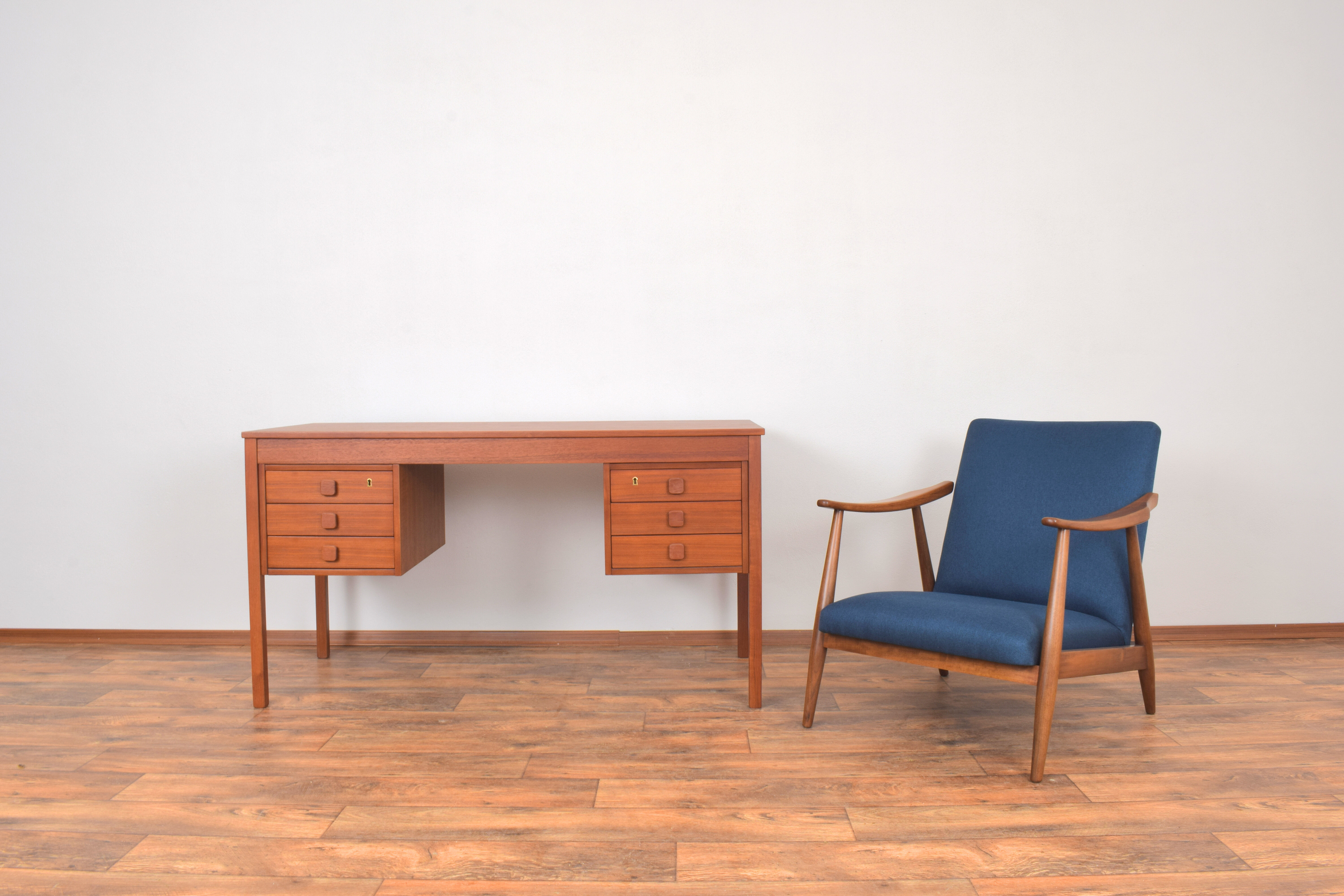 Teak desk and walnut armchair