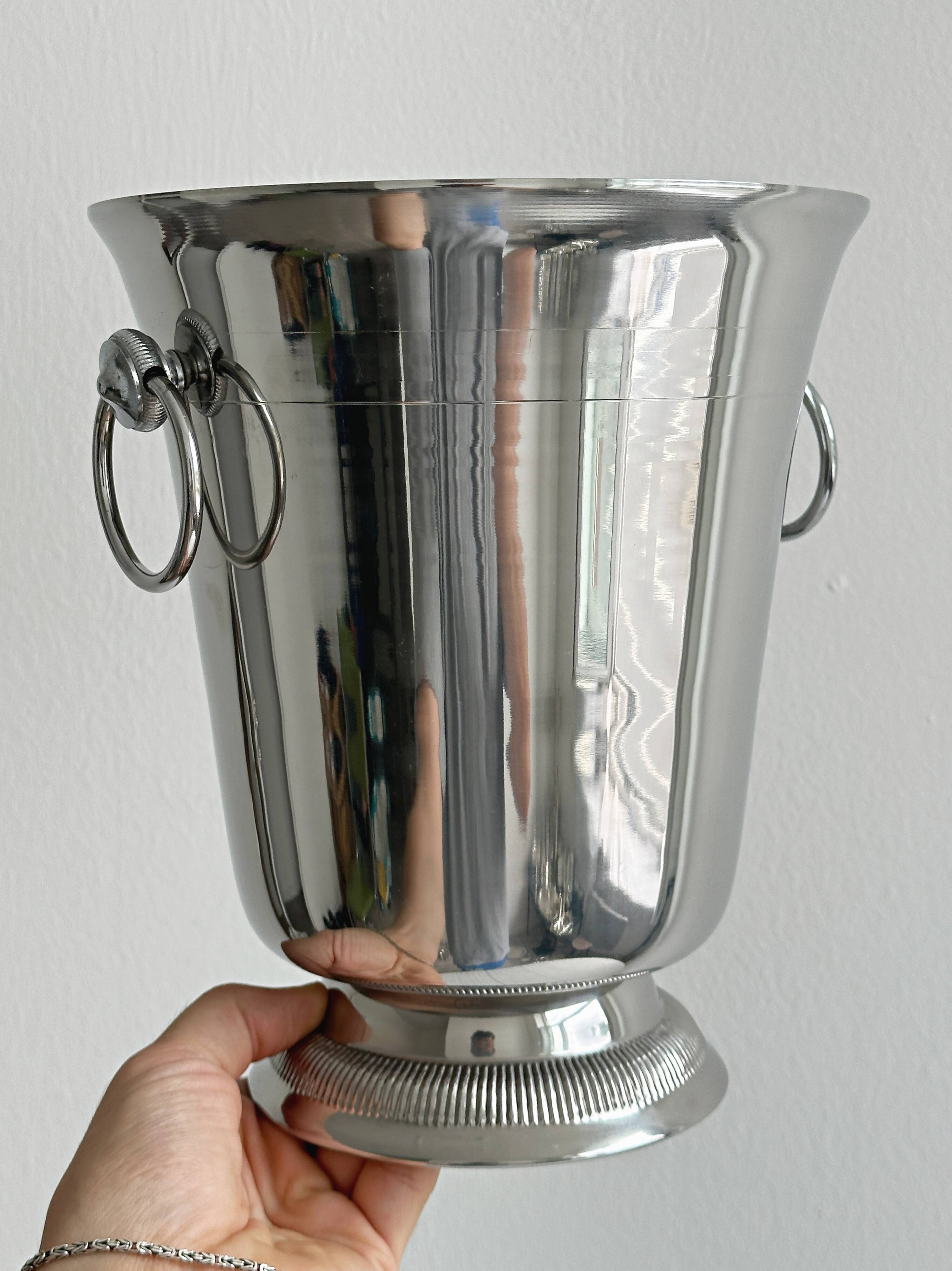 Lightweight silver stainless steel champagne bucket