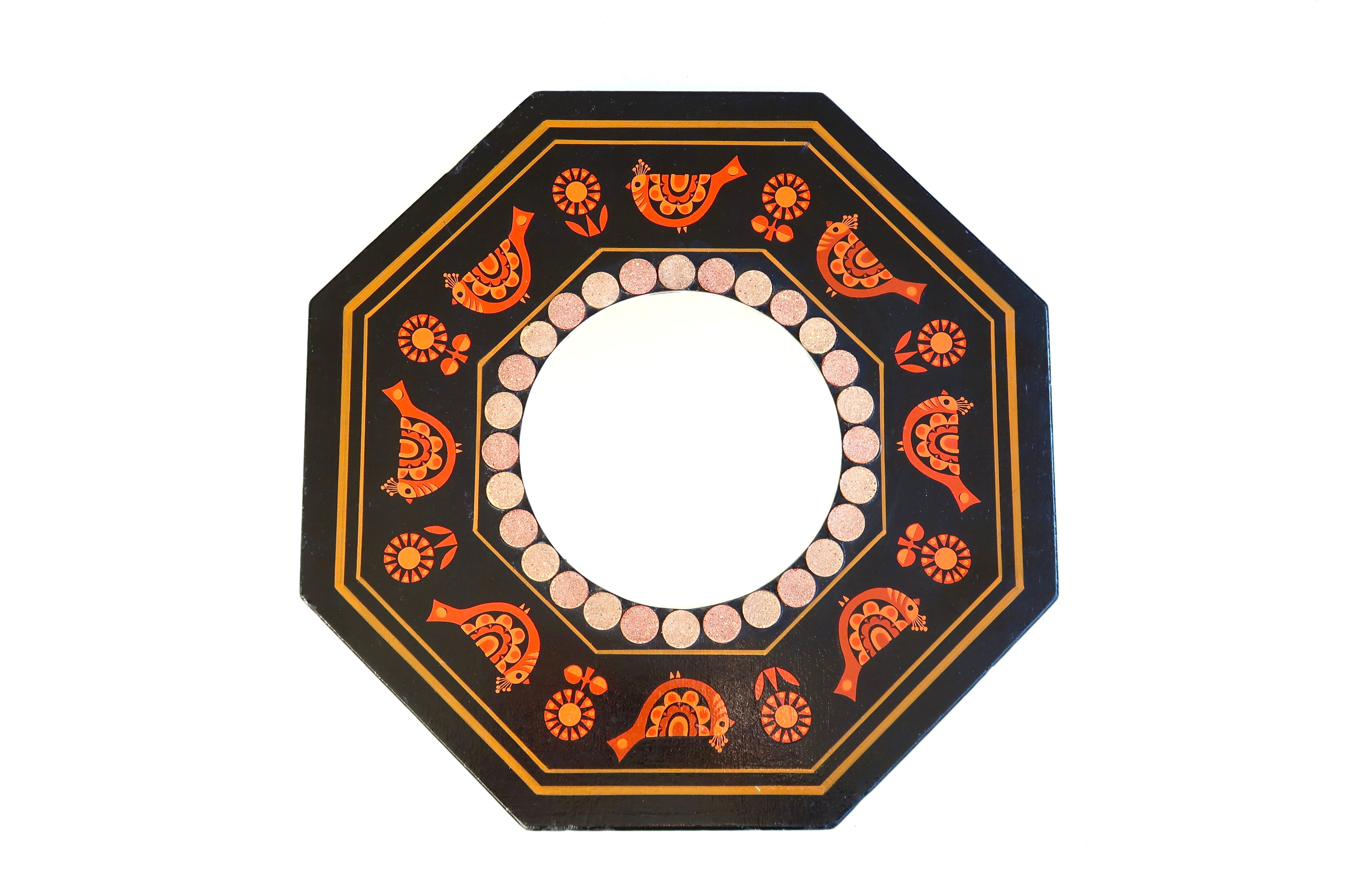 Mexican wooden mirror decorated with birds, 70s