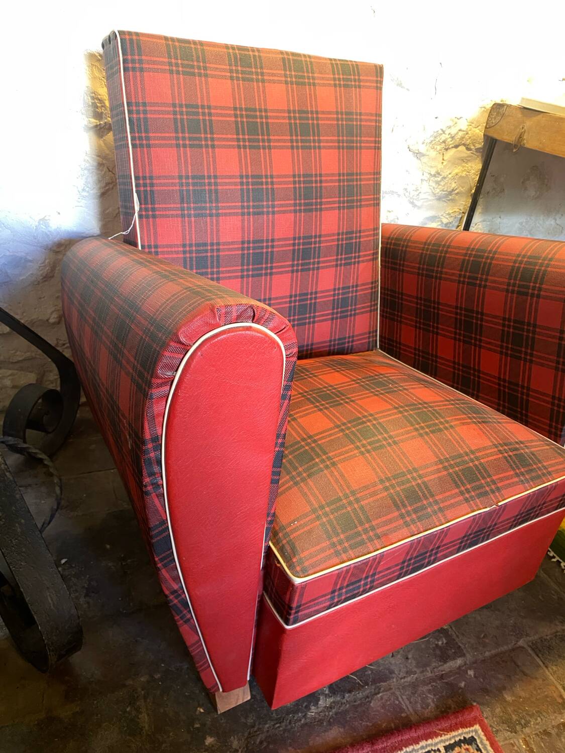 Red faux leather armchair