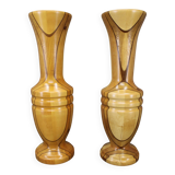 Pair of large Czechoslovakian wooden vases, mixed woods, 1960s