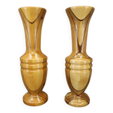 Pair of large Czechoslovakian wooden vases, mixed woods, 1960s