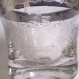 Set of 5 engraved Murano wine (or water) glasses, silver rim