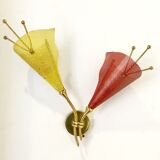 Pair of wall lamps metal perforated color, France 1950