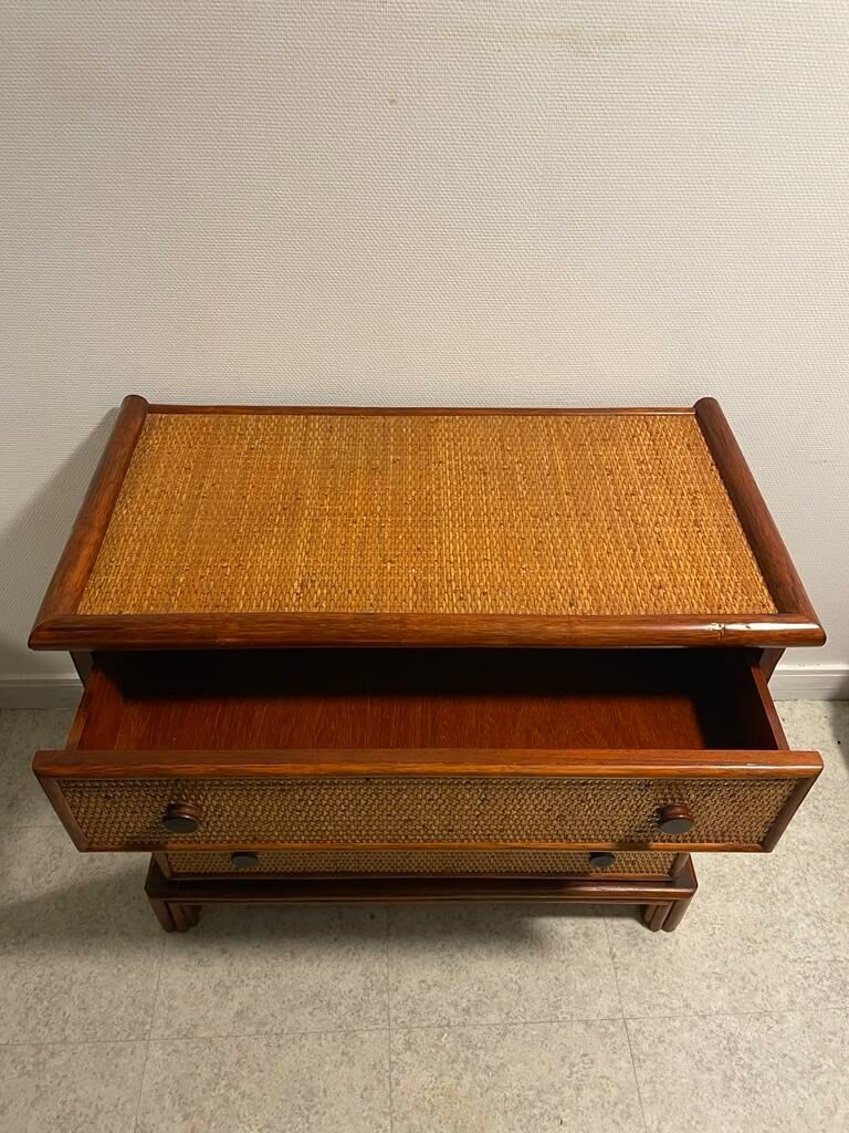 Vintage rattan chest of drawers, bamboo and wood