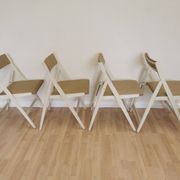 Set of 4 Vintage Wooden Folding Lounge Chairs: Beige Fabric, STOL Kamnik 1970