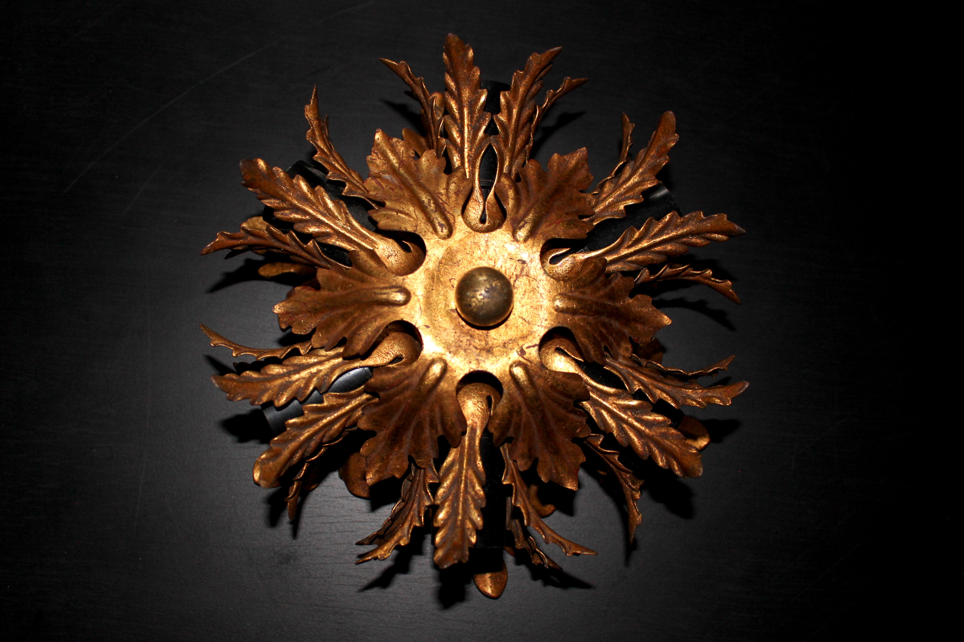 Banci firenze gilded flush mount italian wall lamp, 1960s