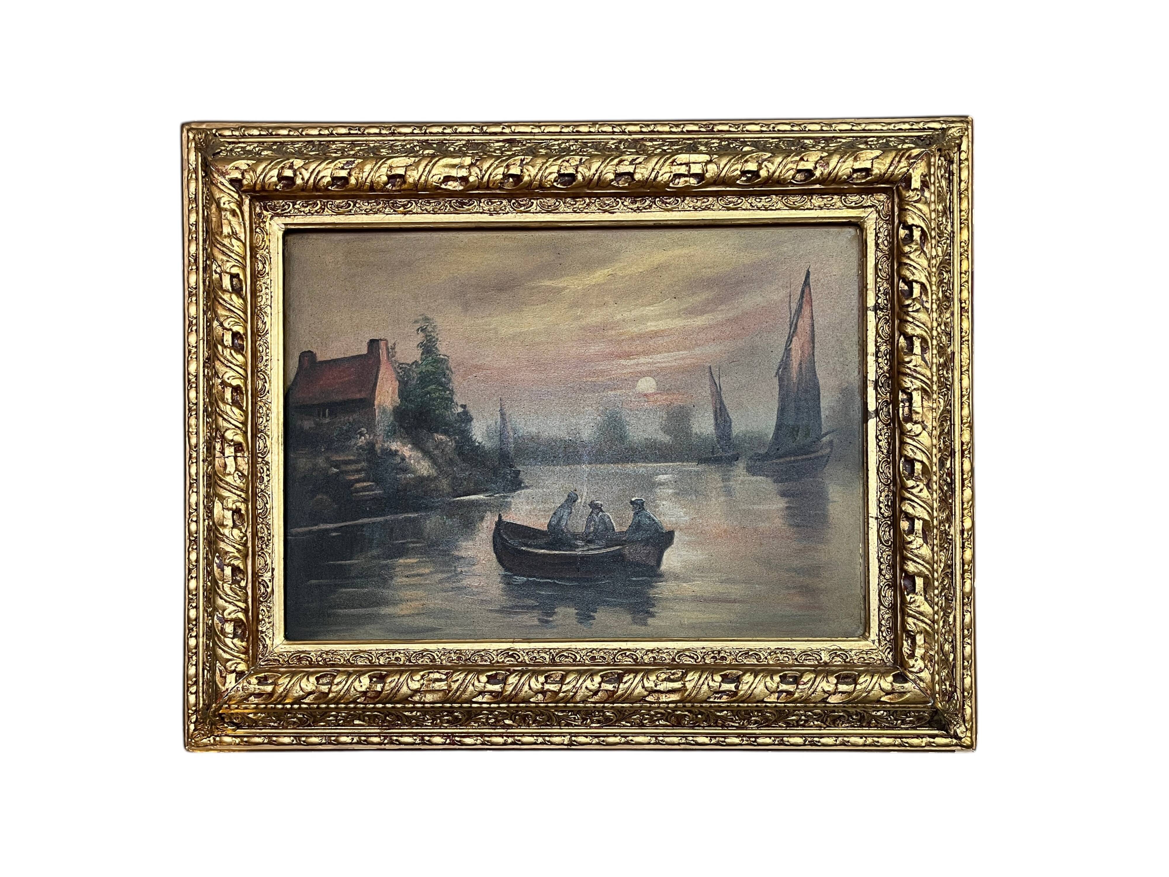 French school oil on canvas important gilded frame early 20th century