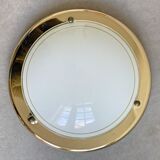 Vintage 80s round ceiling lamp brass & white glass