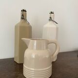 Longwy pitcher, stoneware bottles