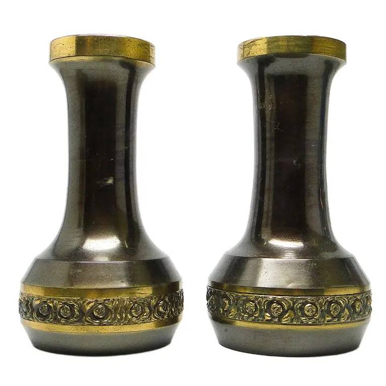Pair of Art Nouveau amphorae, patinated brass, France, early 20th century
