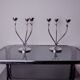 Pair of art deco candlesticks in stainless steel 3 flames and blue stones, Spain, 1970