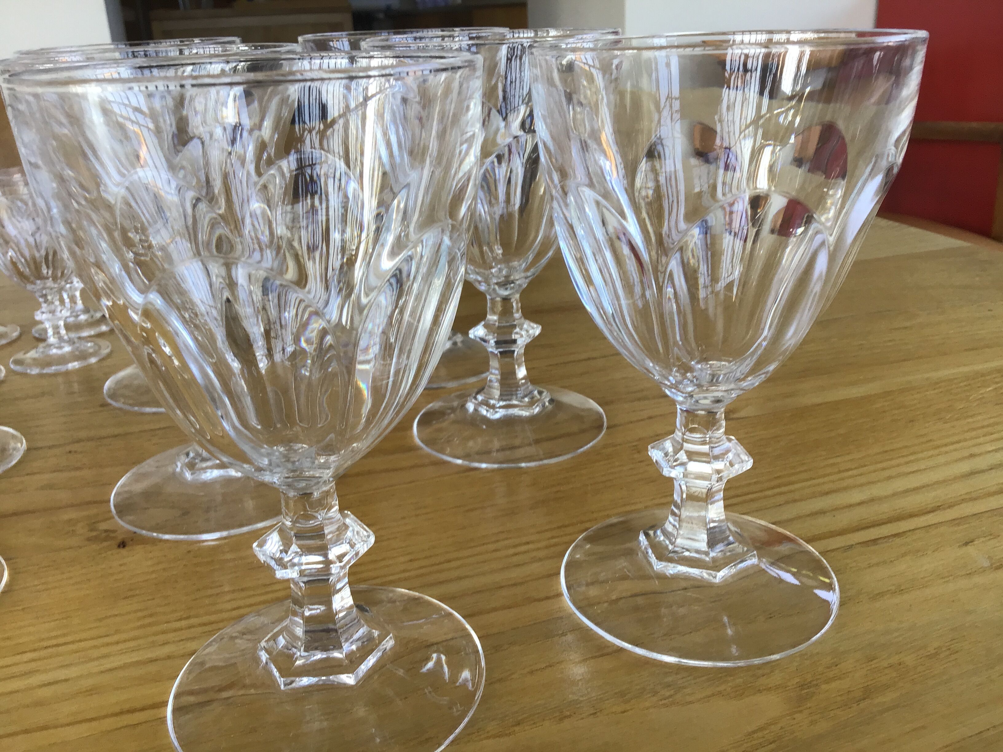 Set 6 wine glasses, 6 water glasses and 6 crystal shot glasses