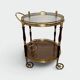 Oval Rolling Table in Brass and Mahogany with Openwork Gallery and Bottle Holder